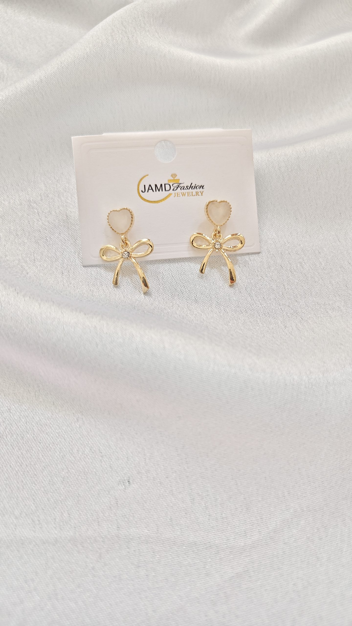 Korean Heart Bow Drop Earrings for Women | Gold-Plated Cute Dangle Earrings